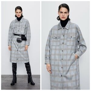 Zara glen check plaid long line shacket